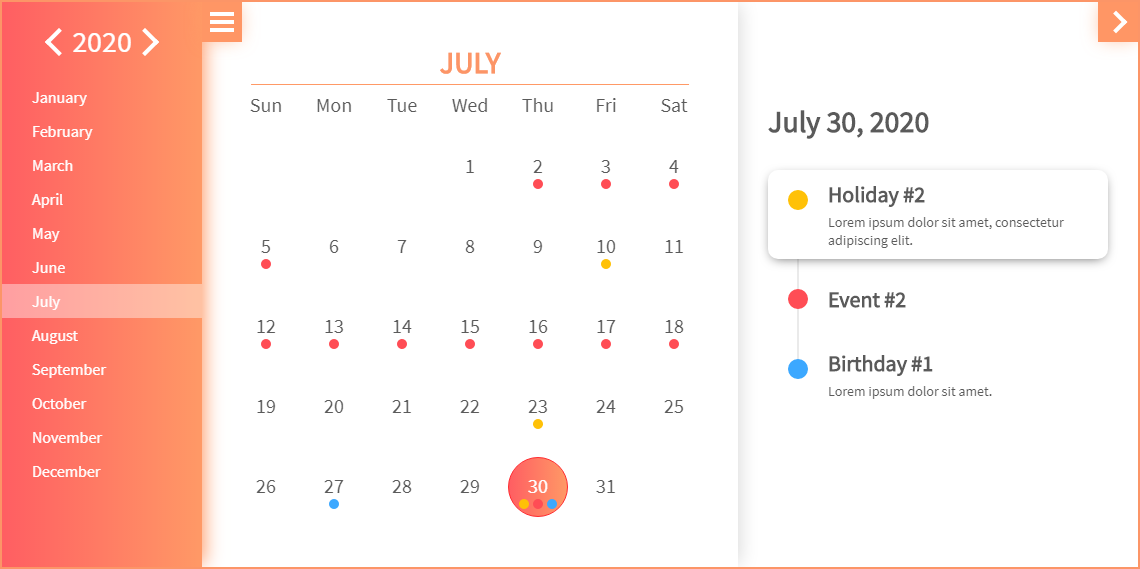 Evo Calendar - Theme: Orange Coral